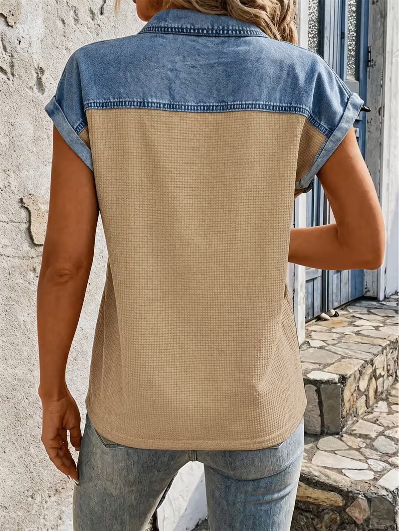 Haily | Blusa Henley Con Cuello y Bloques de Color