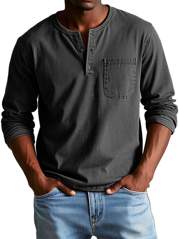 Gerry - Camisa Henley de manga Larga con Bolsillo en el Pecho