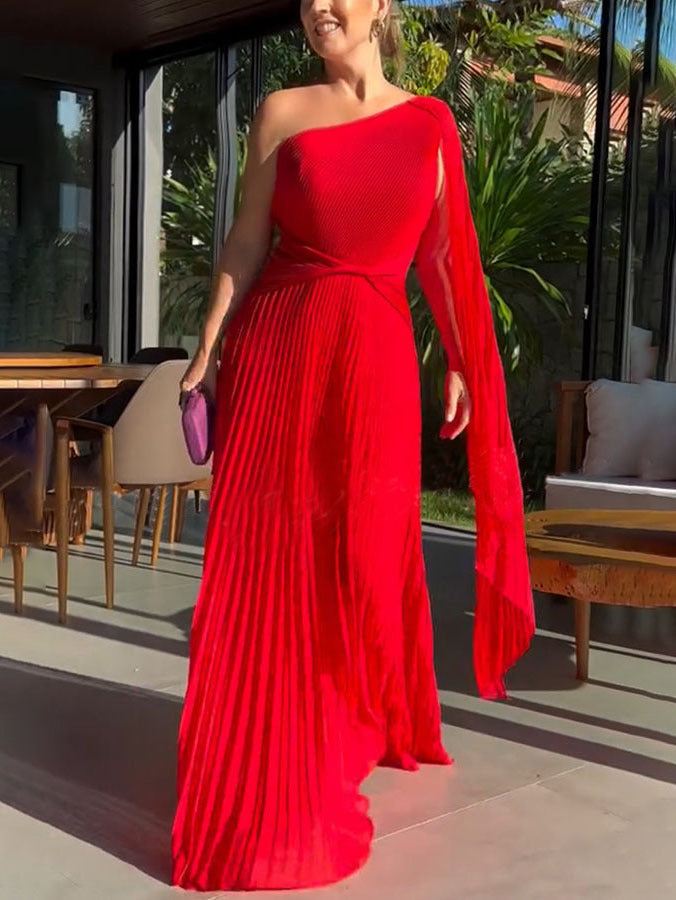 Kiriana | Vestido Lrgo de Noche Plisado con un solo Hombro