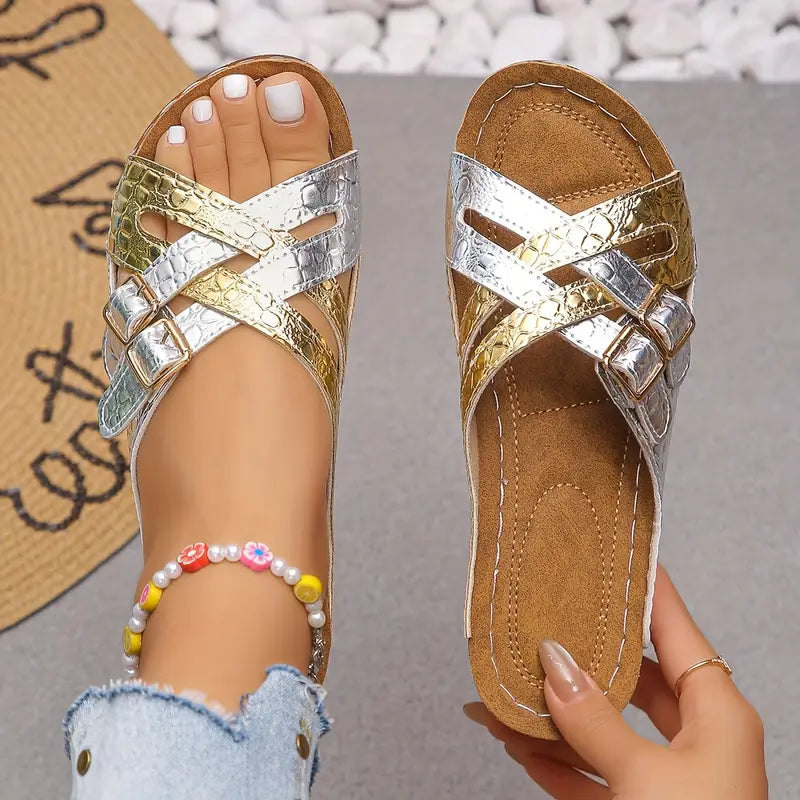 Deniza | Sandalias Tipo Slide Con Tiras Cruzadas Y Doble Hebilla