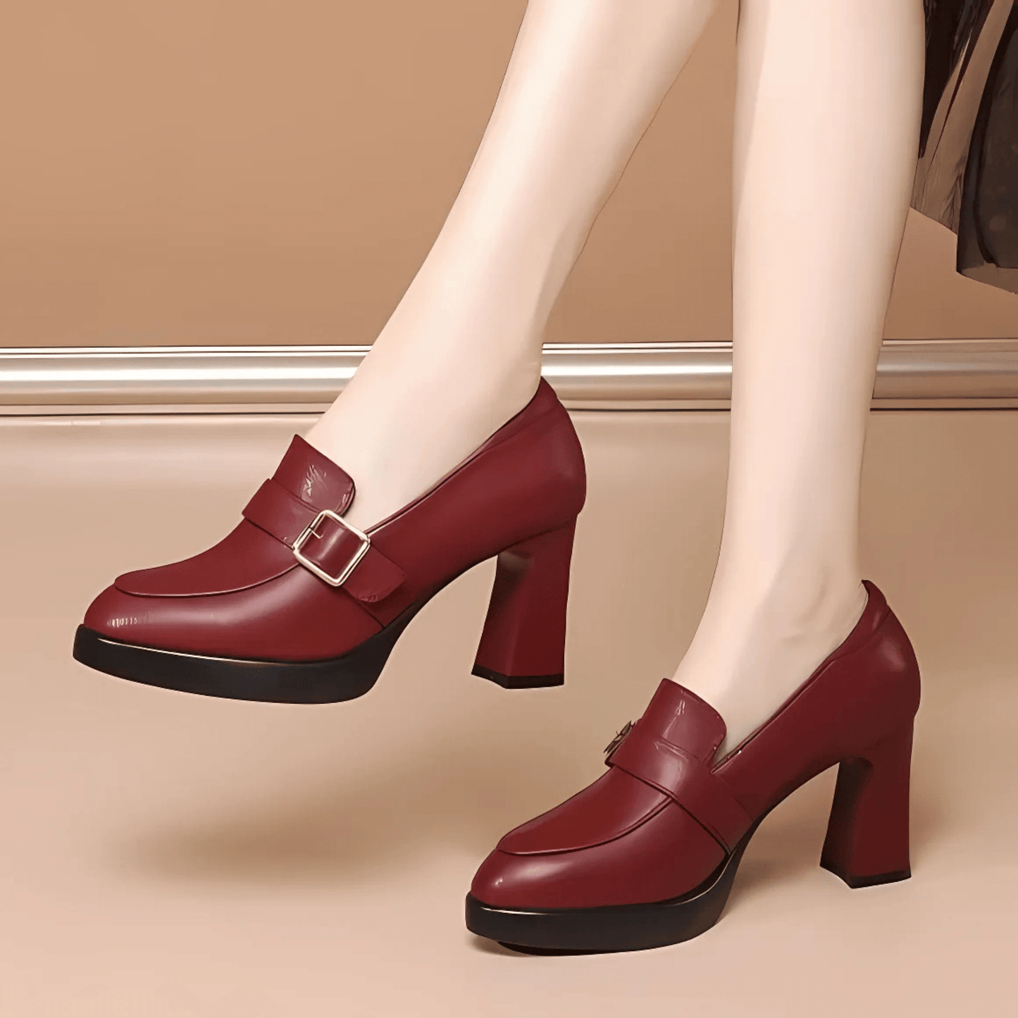 Lueena | Zapatos de Salón de Punta Redonda y Tacón Grueso