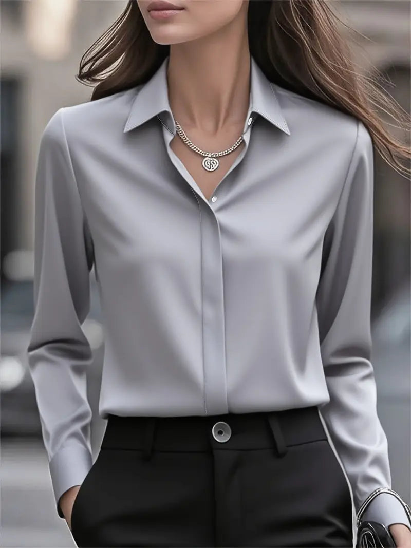 Amiliana - Blusa de Manga Larga Con Botones en la Parte Delantera