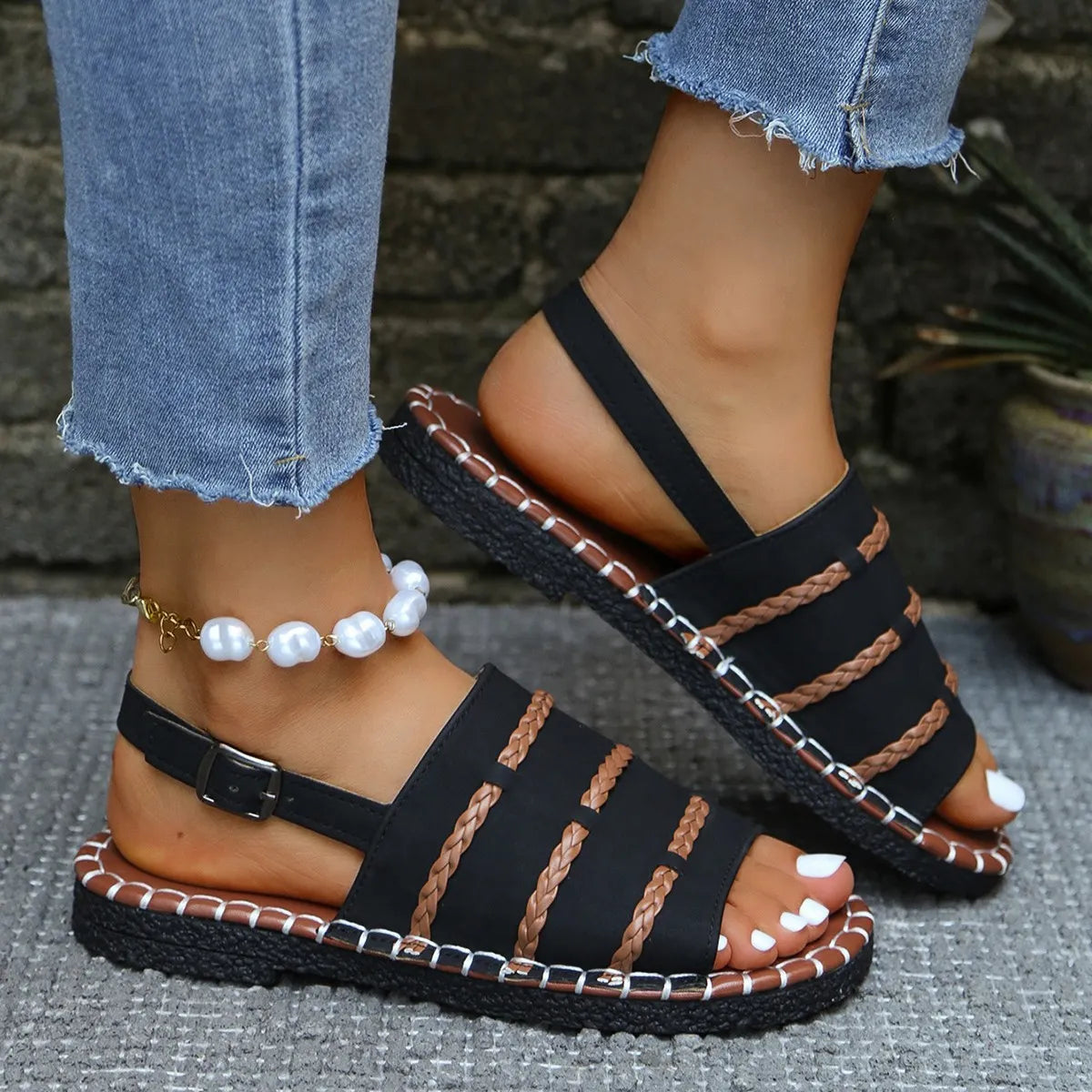 Samela | Sandalias Planas Con Tiras Trenzadas Y Talón Abierto