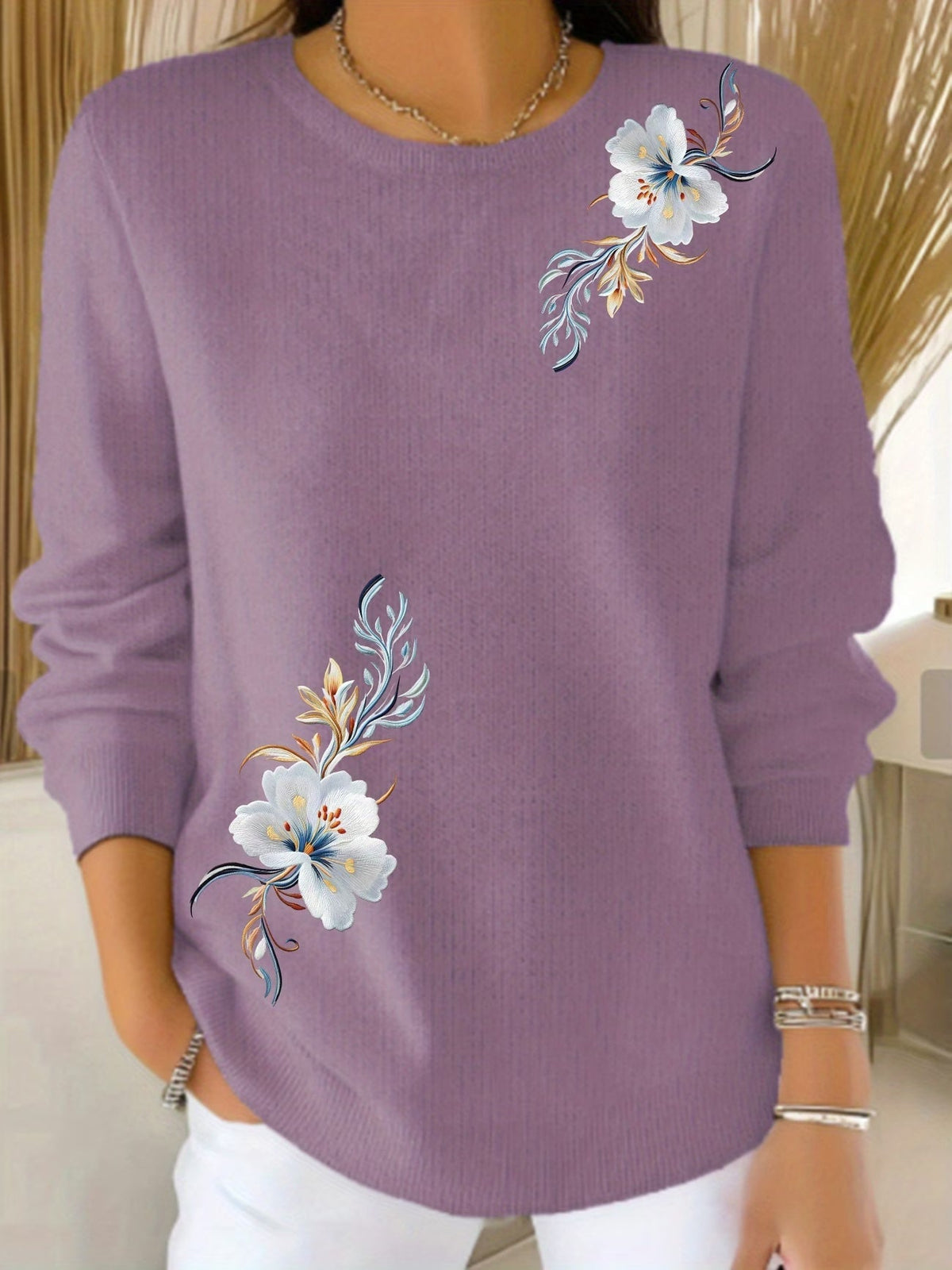 Adelurella | Suéter Floral Elegante de Manga Larga