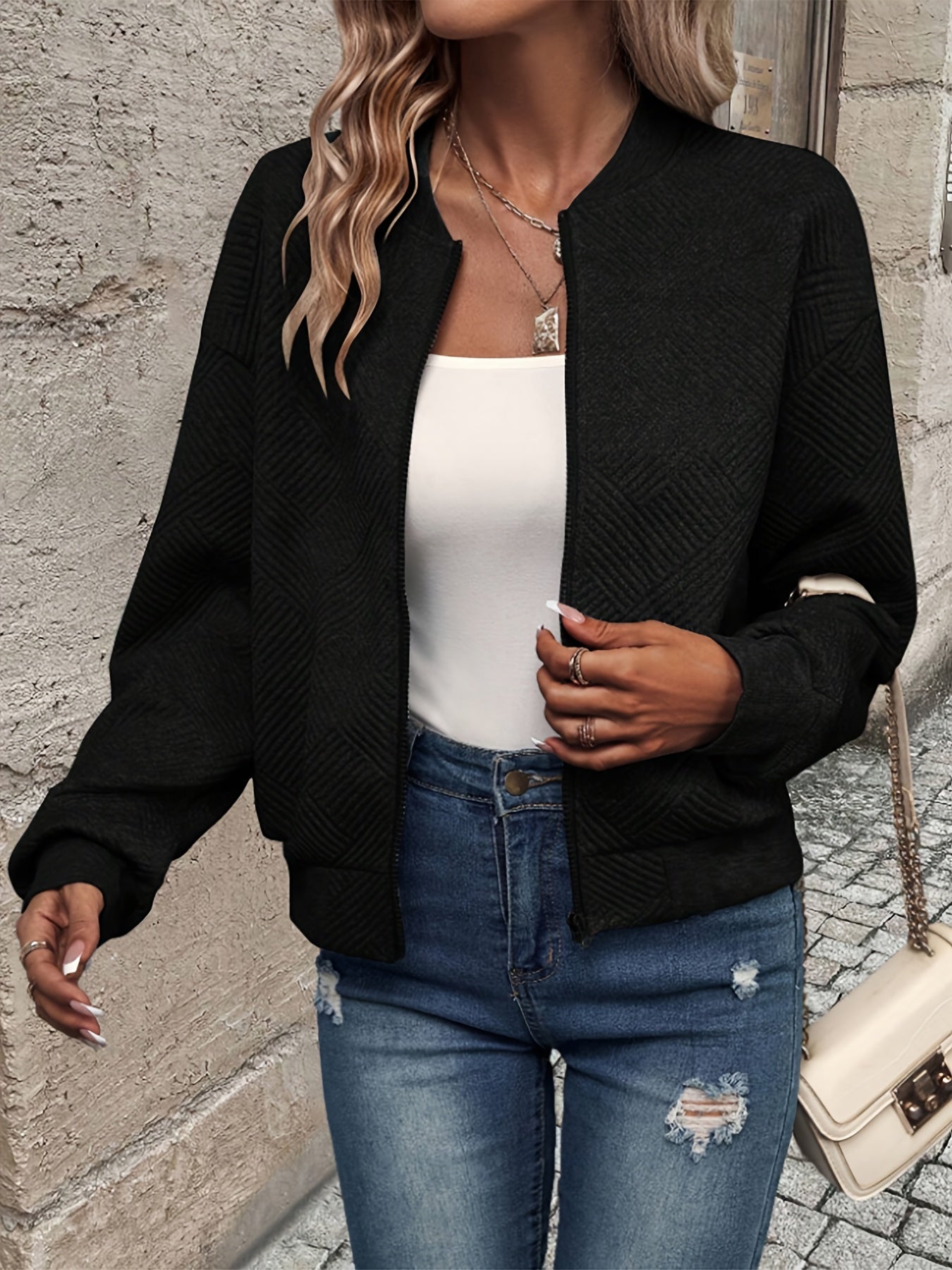 Jemma | Chaqueta Texturizada De Manga Larga Con Cremallera