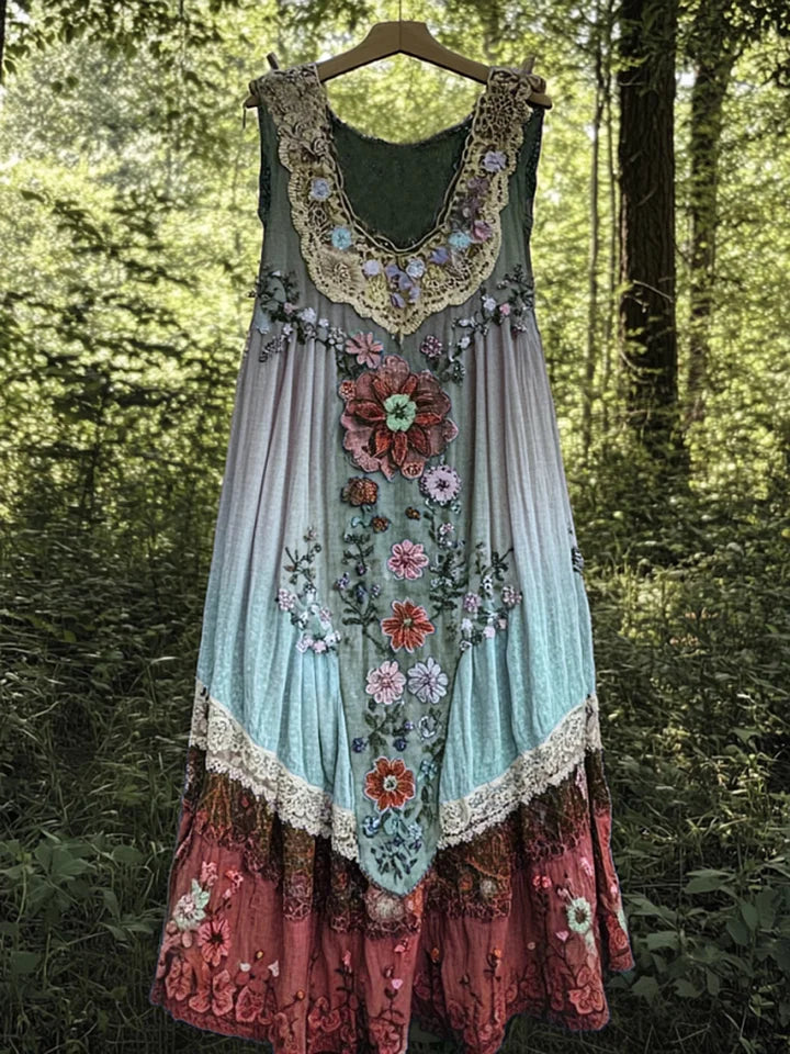 Evabella | Vestido Maxi Patchwork Floral Sin Mangas