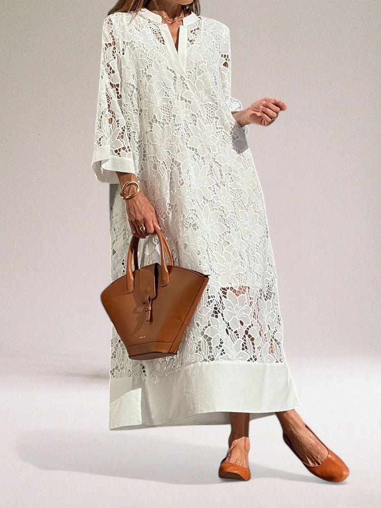 Hafina | Vestido midi de Encaje con Cuello en V