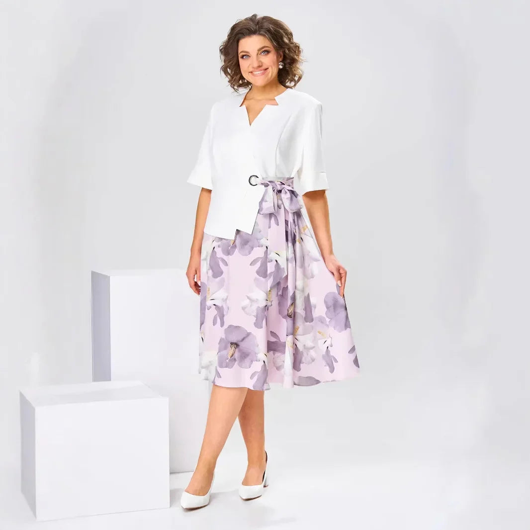 Barnes | Vestido MIDI Con Estampado Floral Y Chaqueta Blanca