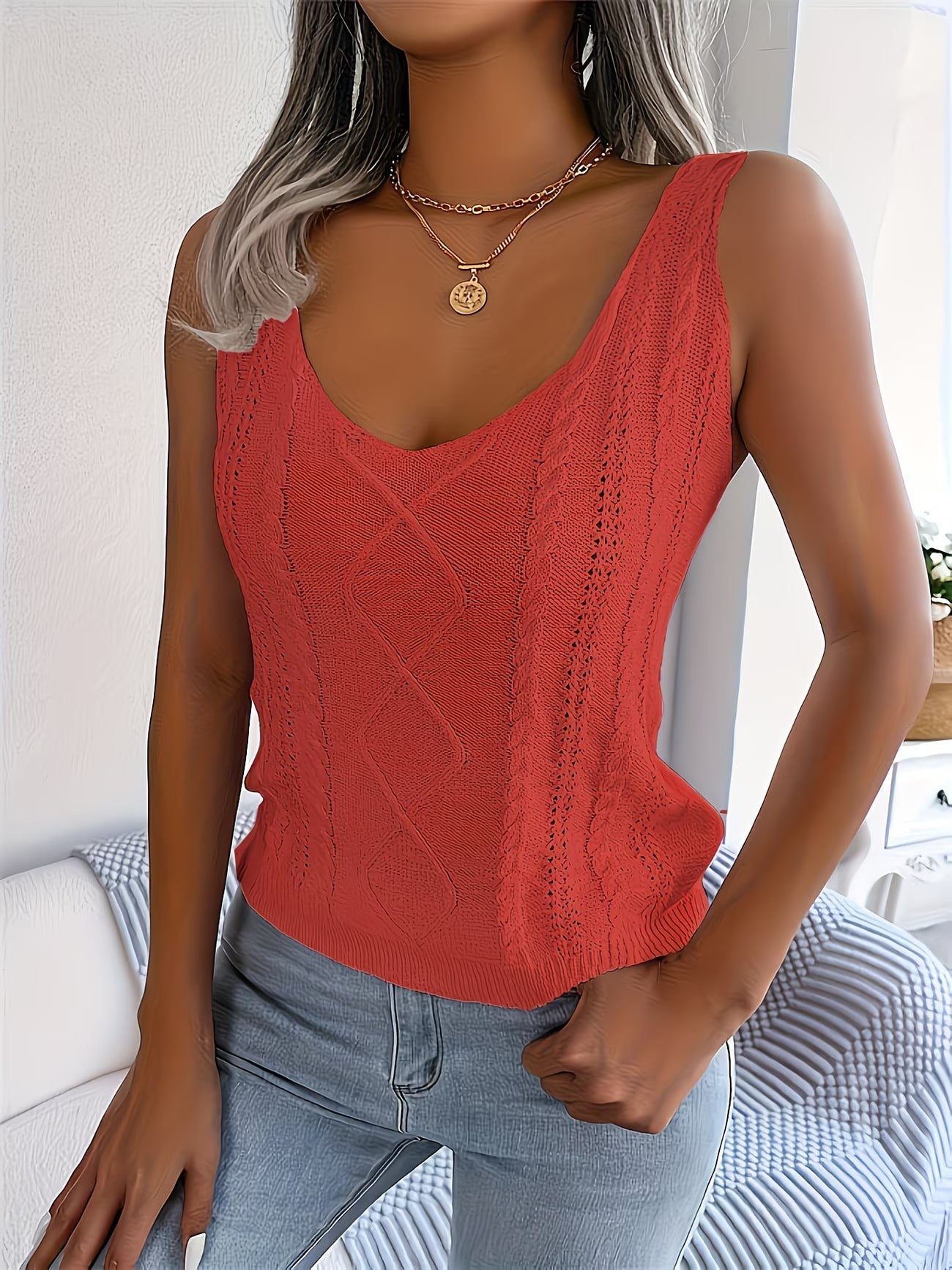 Nayla | Camiseta Sin Mangas De Punto Con Cuello en V Y Diseño De Trenzas