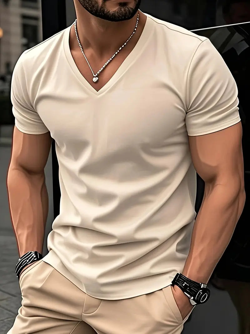 Fraga - Camiseta de manga corta con cuello en V y corte entallado