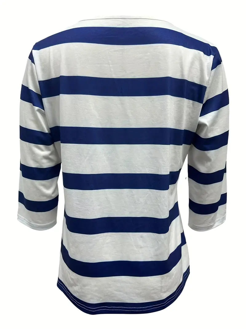 Dakota | Camiseta Henley a Rayas Con Mangas Tres Cuartos