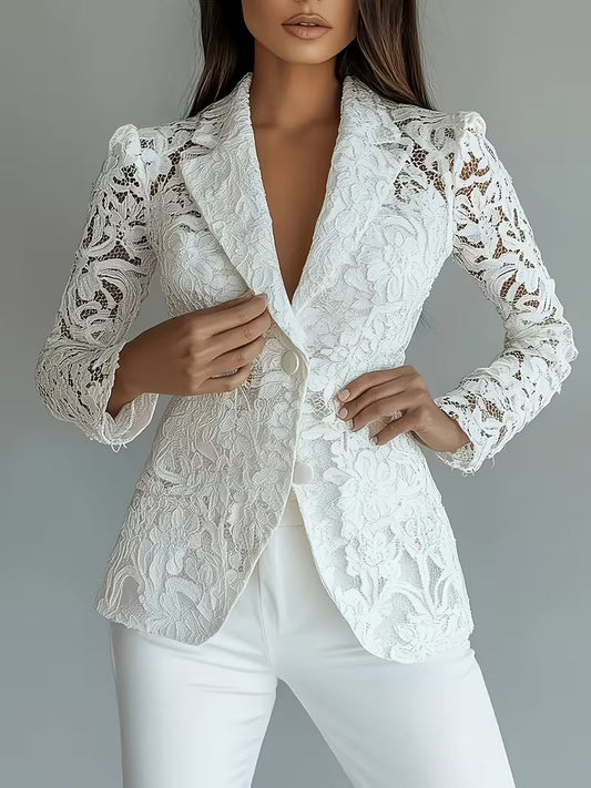 Kyliza | Chaqueta Blazer Entallada De Manga Larga Con Encaje