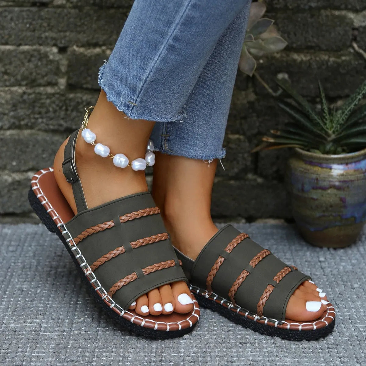Samela | Sandalias Planas Con Tiras Trenzadas Y Talón Abierto