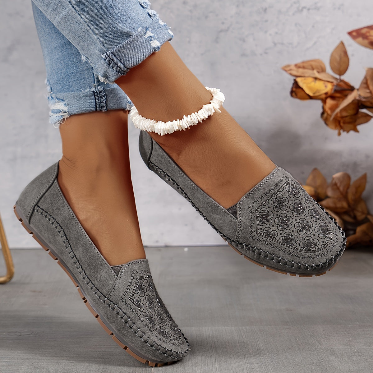 Lyrissa | Mocasines Casuales Sin Cordones Con Estampado Floral Para Mujer