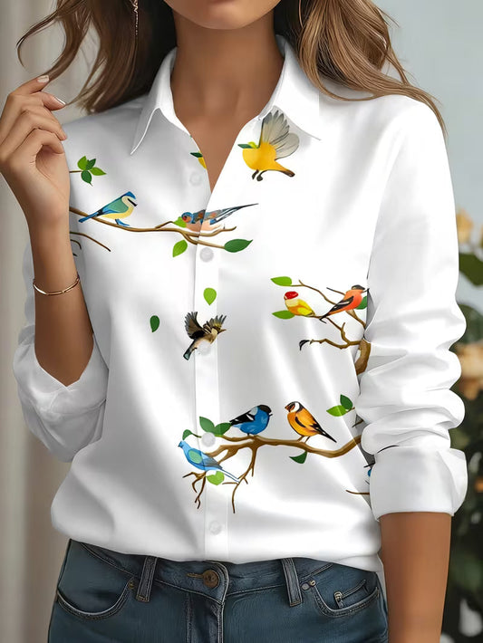 Clarella | Camisa de Manga Larga con Estampado de Aves