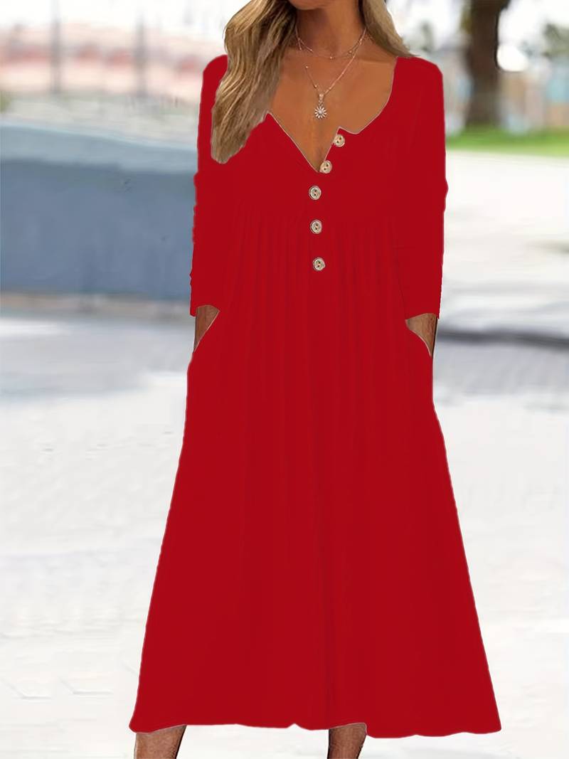 Imethma | Vestido MIDI Con Cuello en V Y Botones, Varios Colores