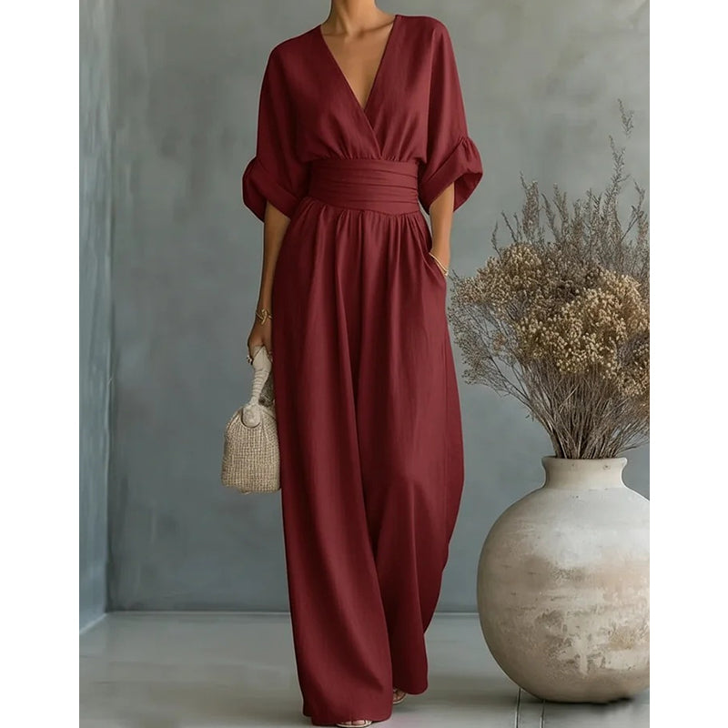 Lumamark | Mono elegante con escote en V y pierna ancha
