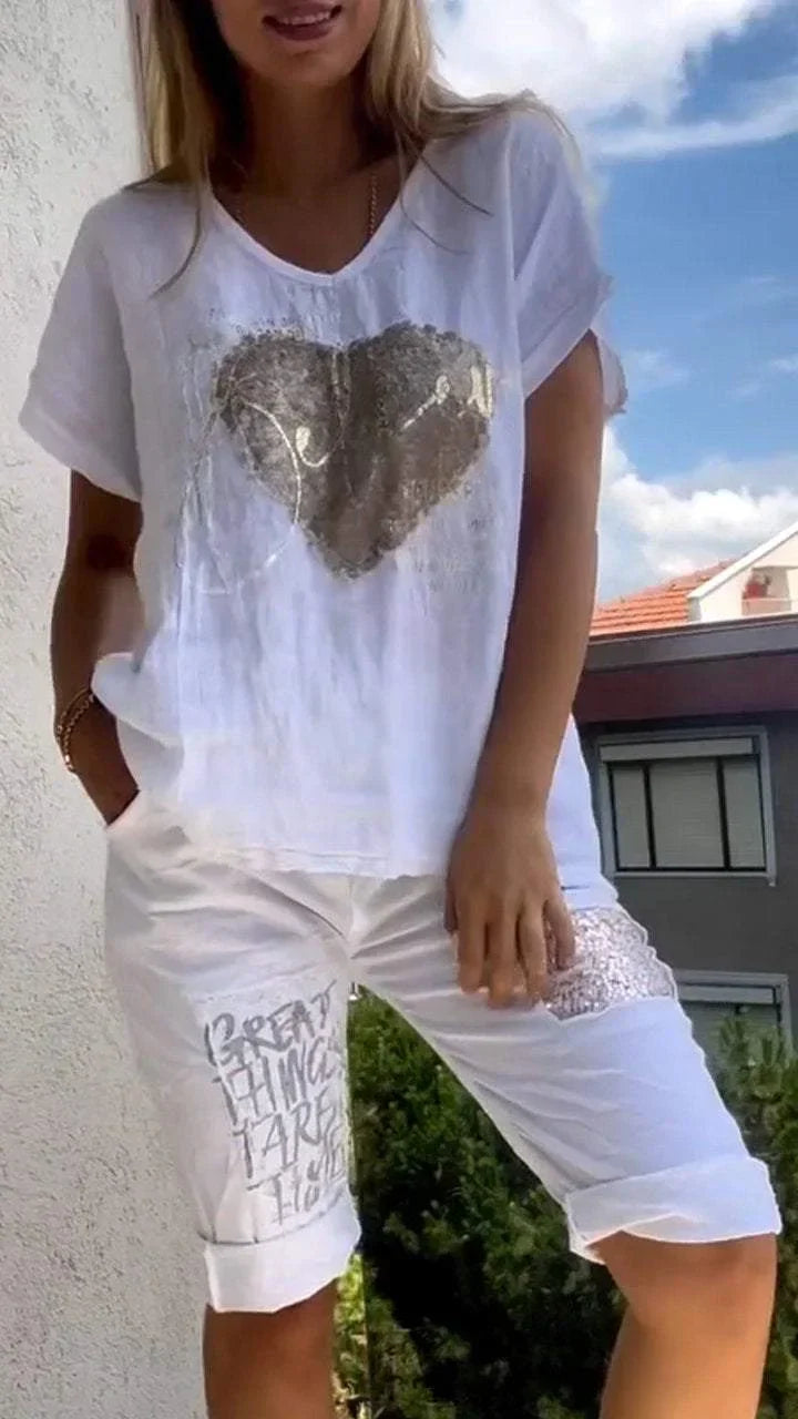 Varessa -  Conjunto Informal De Dos Piezas Compuesto Por Un Top Con Cuello En V Y Unos Pantalones Cortos Estampados