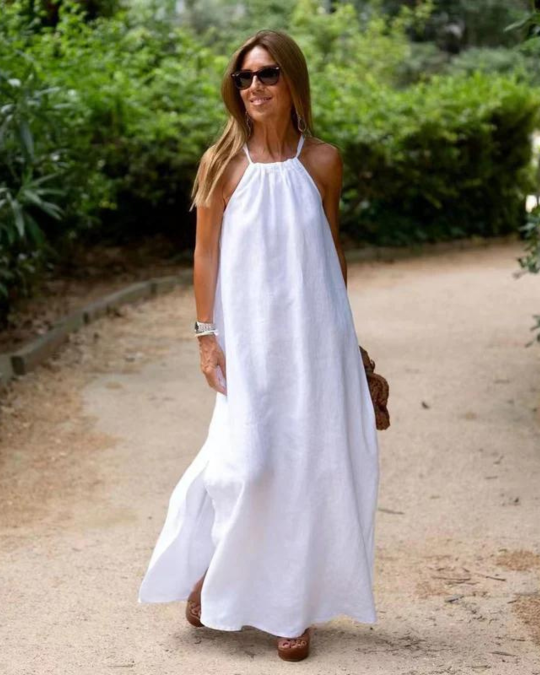 Galilea | Vestido Largo Halter De Lino Blanco