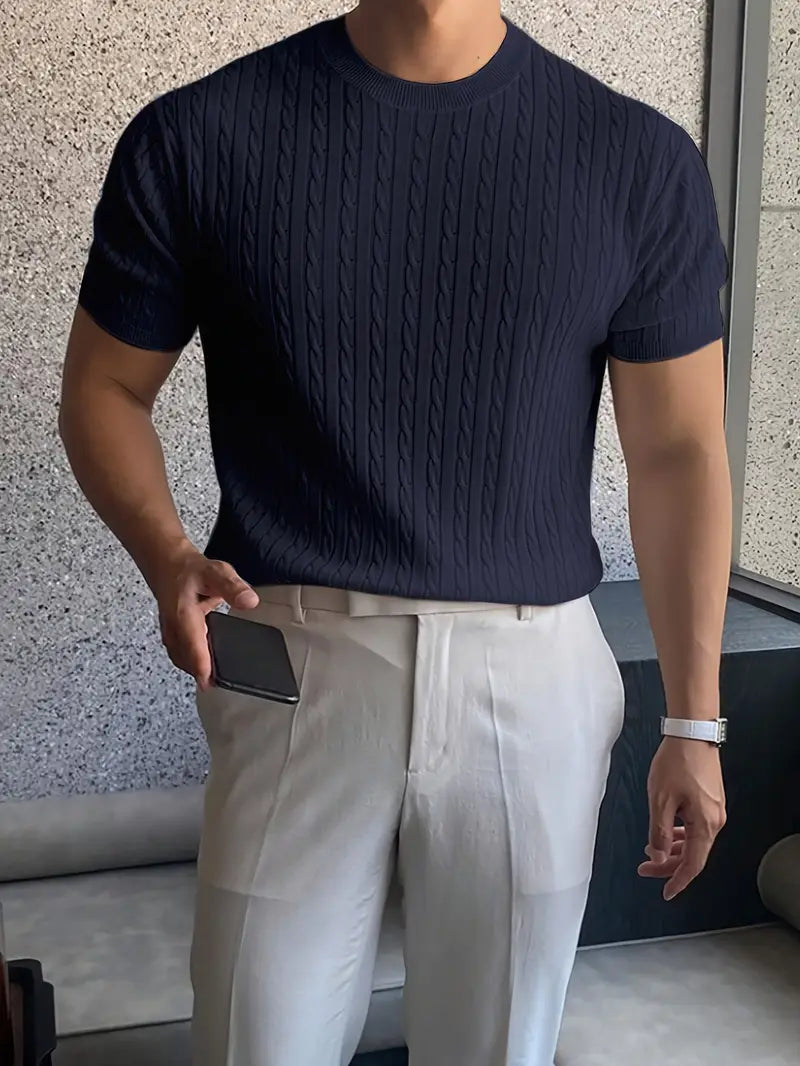 Kiril - Camiseta de Manga Corta Con uello Redondo y Punto Trenzado