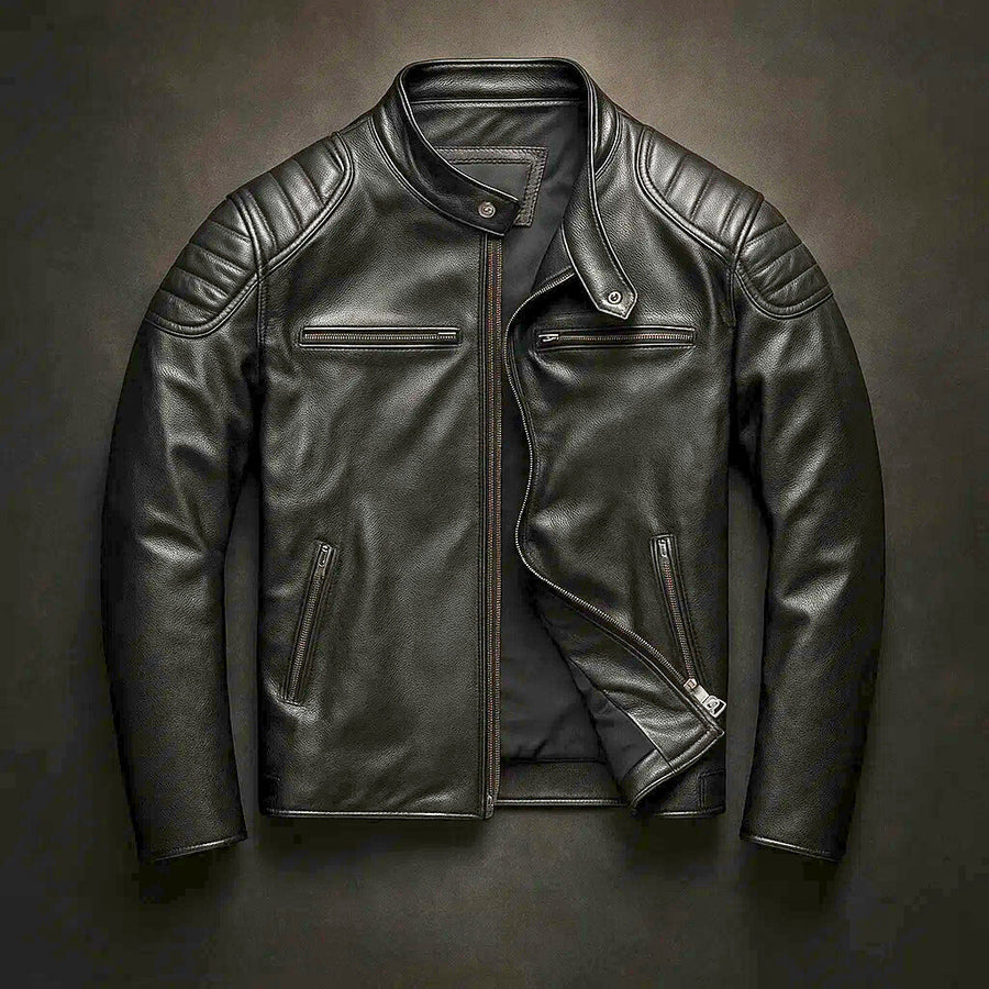 Samer | Chaqueta Moto Marrón Con Cremallera Hombre
