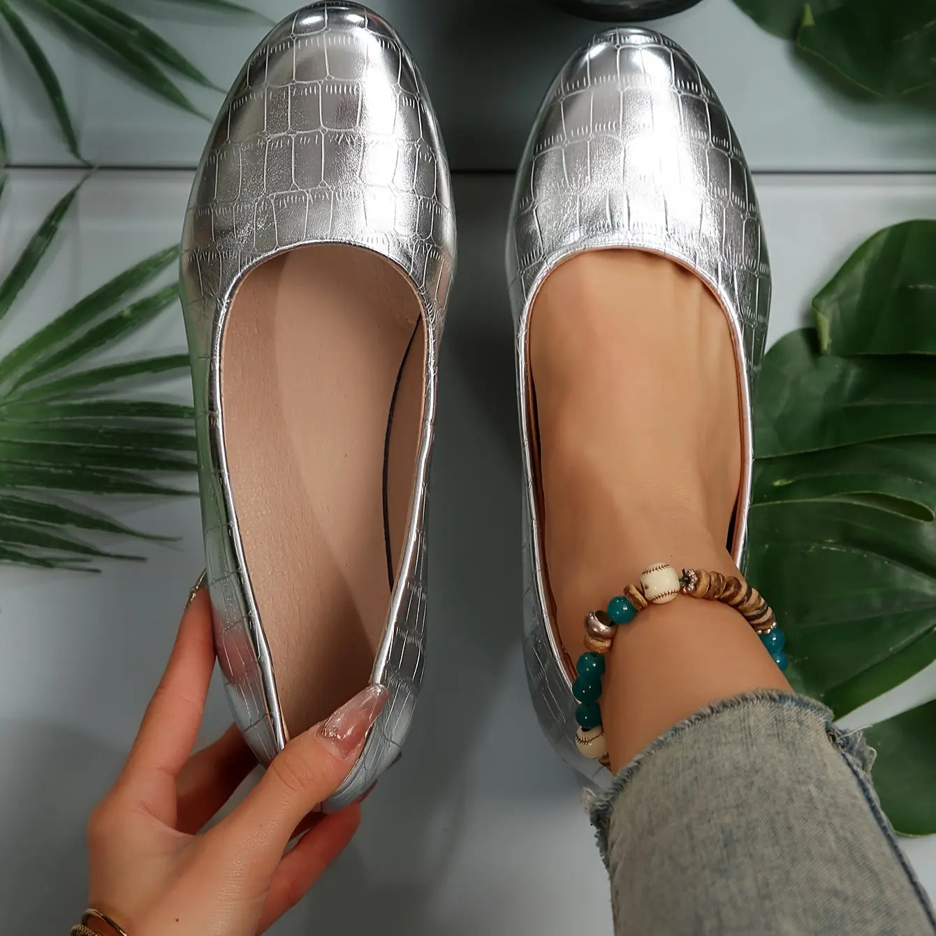 Rebekah - Zapatos Sin Cordones Con Cuña y Estampado de Cocodrilo
