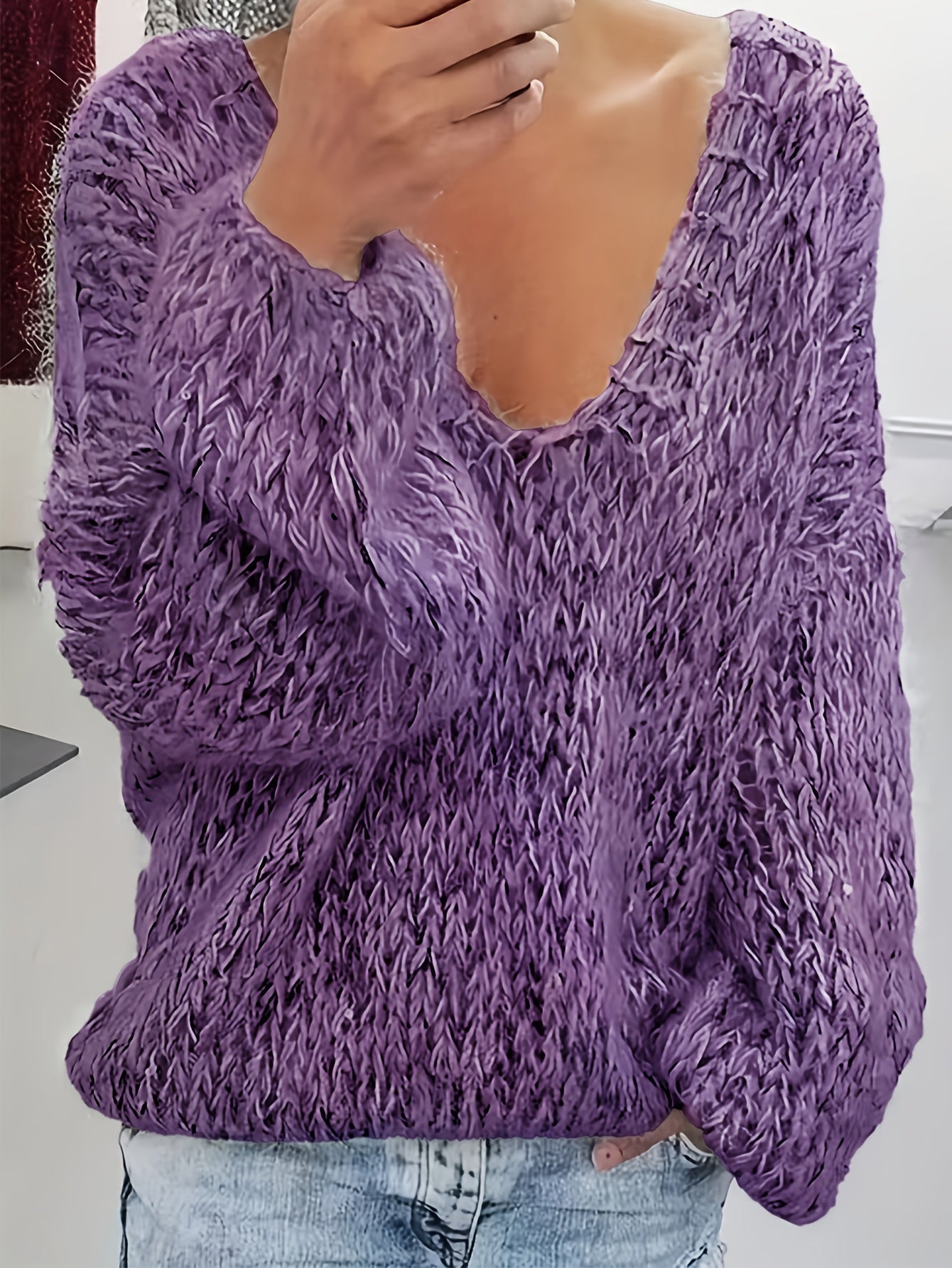 Vriona | Jersey Con Cuello en V y Mangas Largas Abullonadas