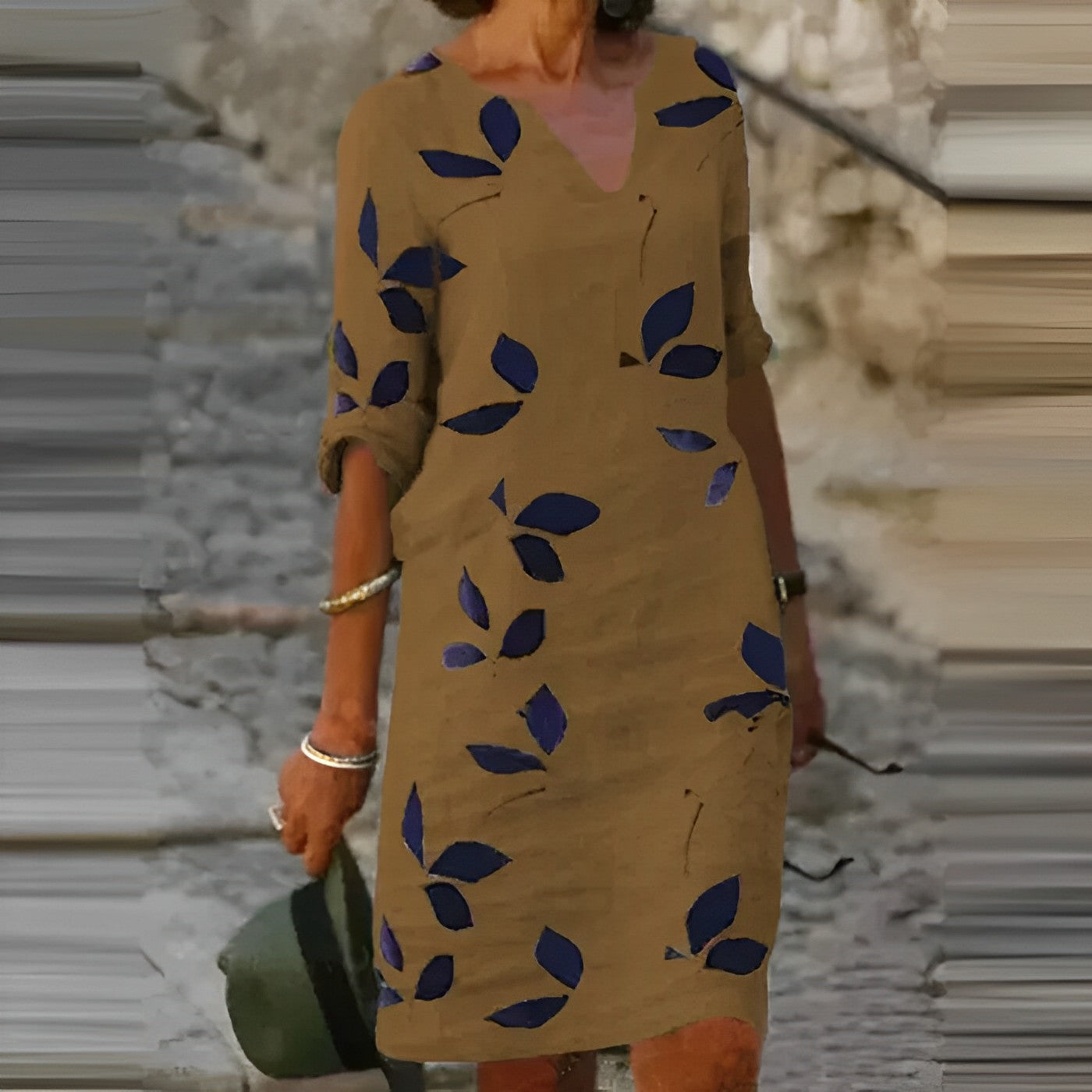 Zadie | Vestido Midi Estampado De Hojas Cuello V