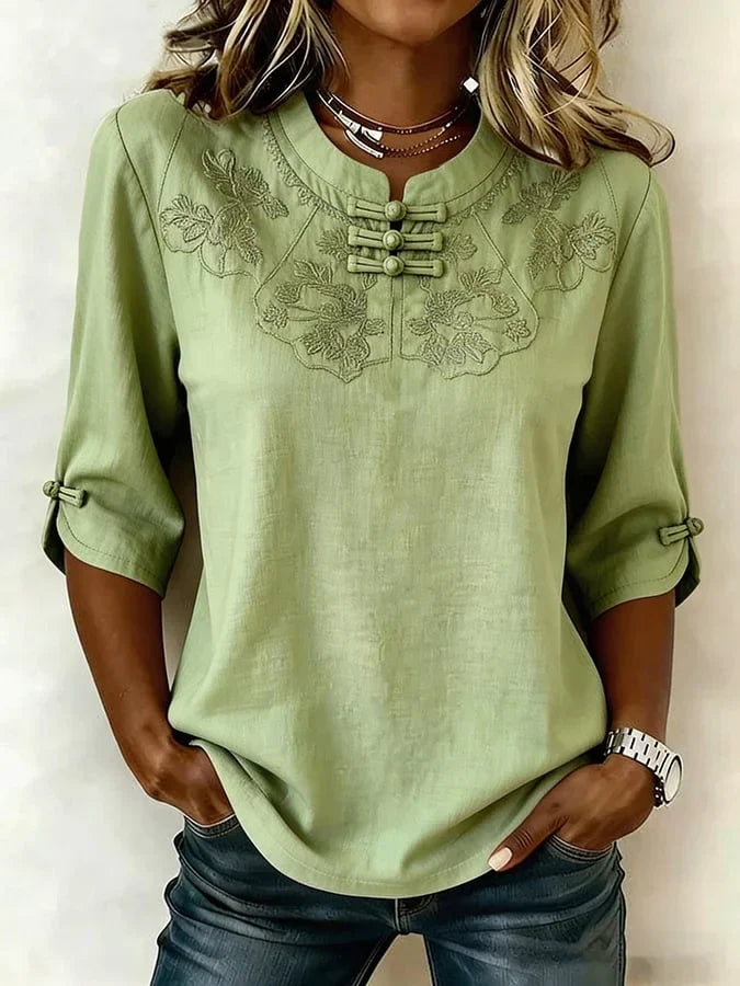 Nozilia - Blusa de Manga Corta con Bordado Floral