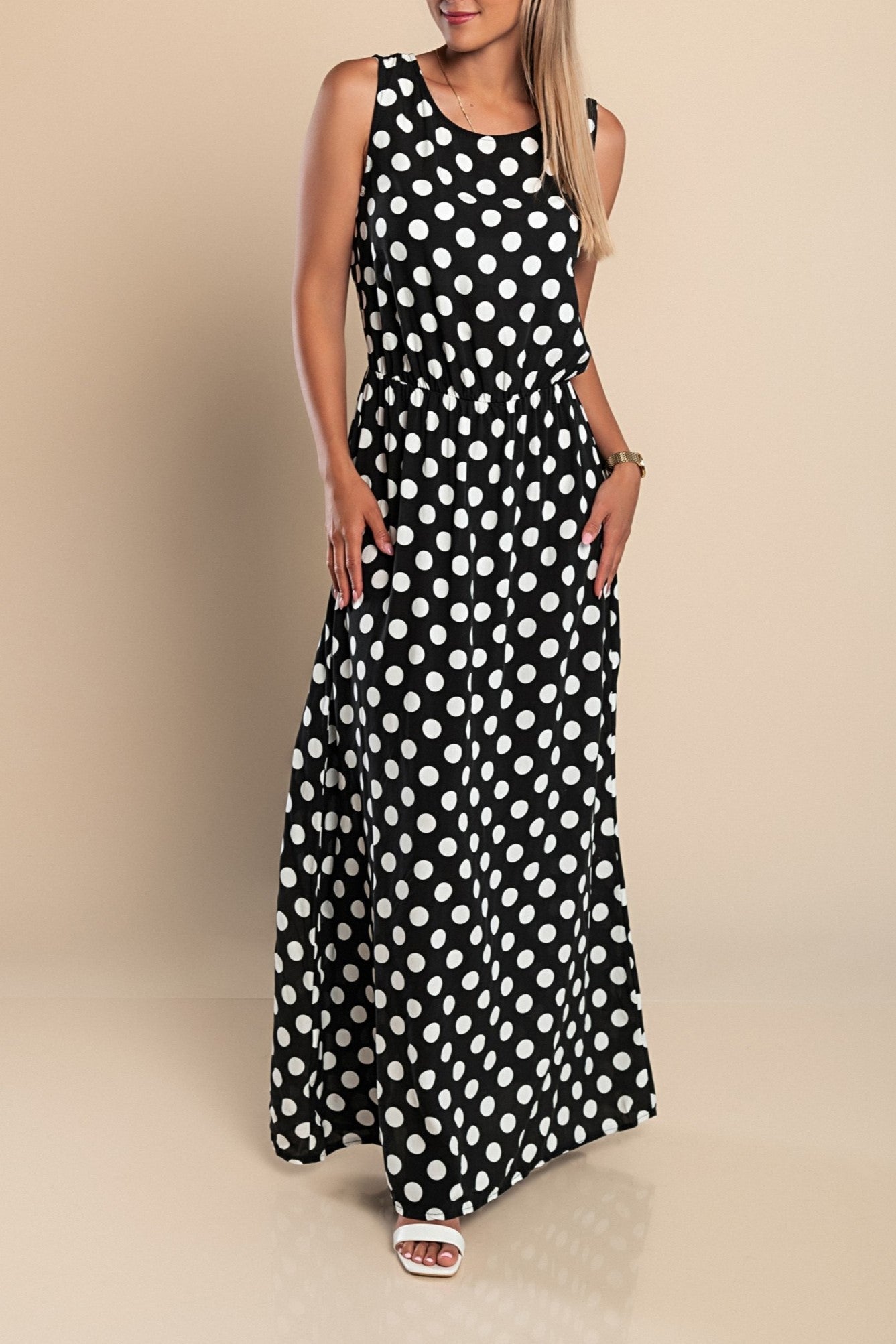 Lyna | Vestido Maxi Sin Mangas De Lunares