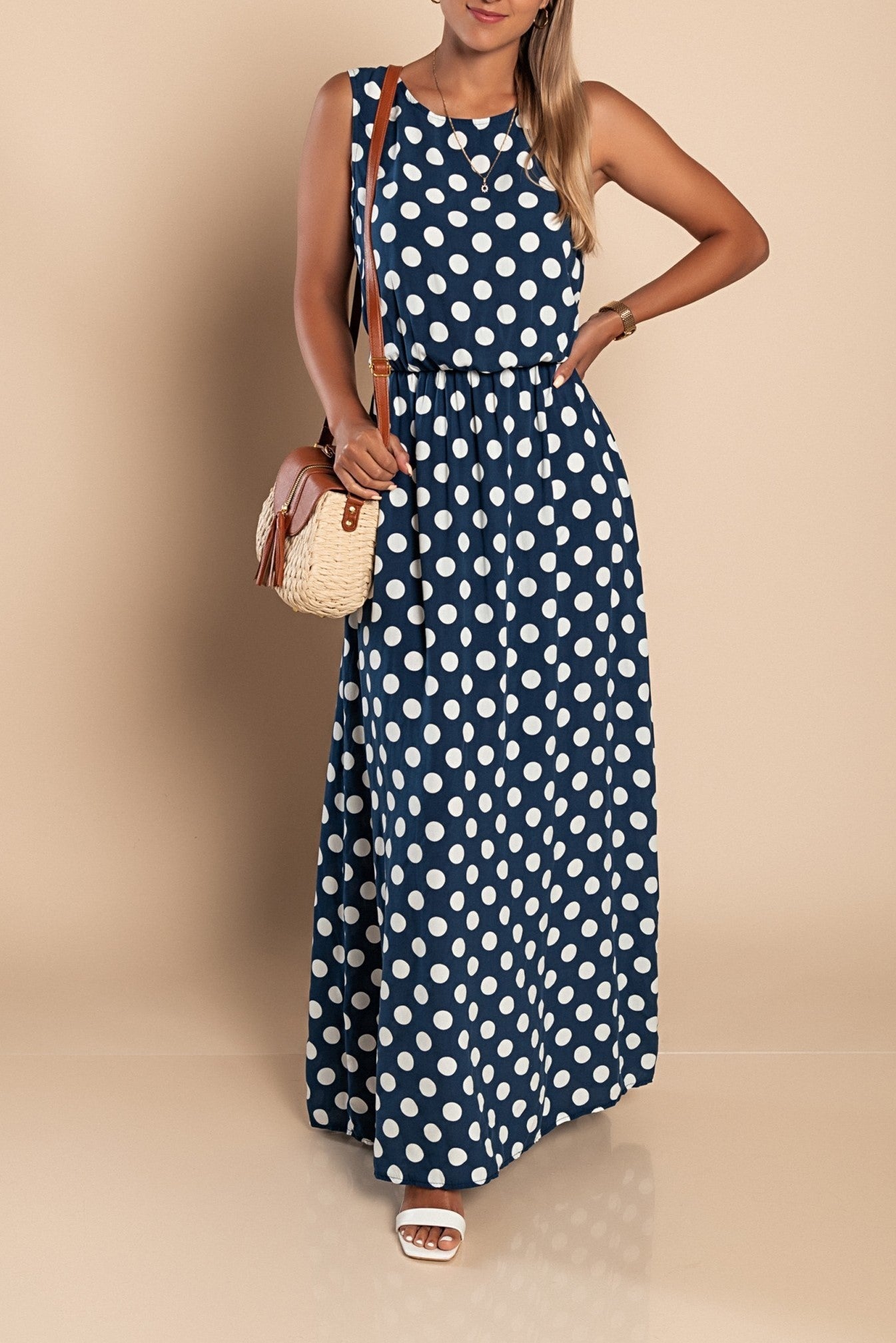 Lyna | Vestido Maxi Sin Mangas De Lunares