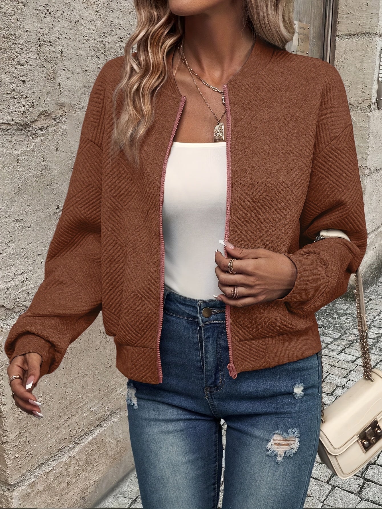 Jemma | Chaqueta Texturizada De Manga Larga Con Cremallera