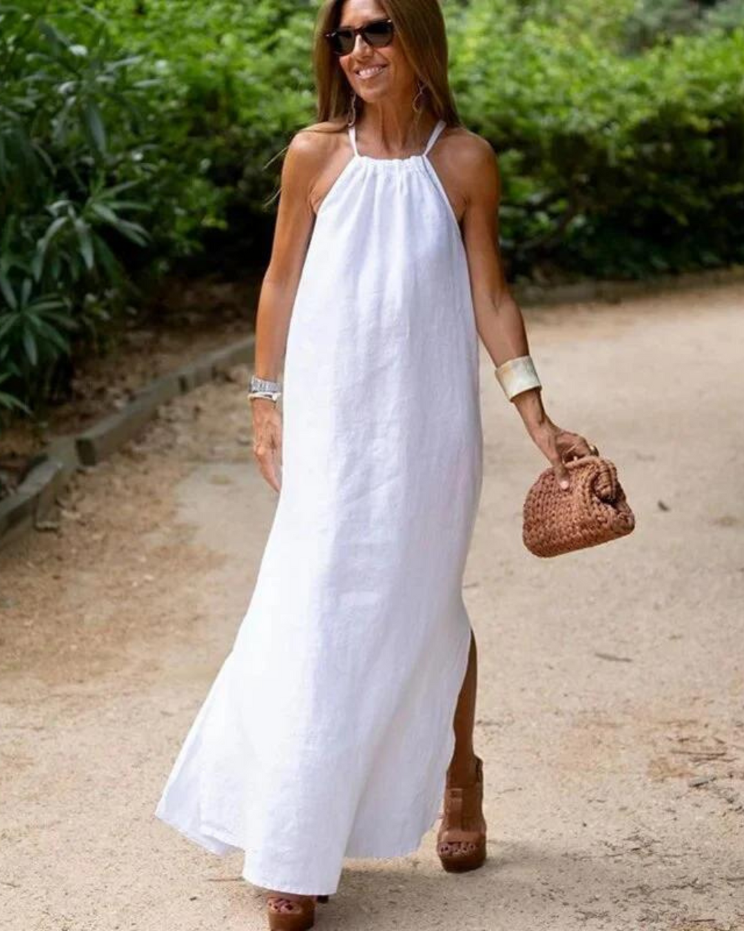 Galilea | Vestido Largo Halter De Lino Blanco