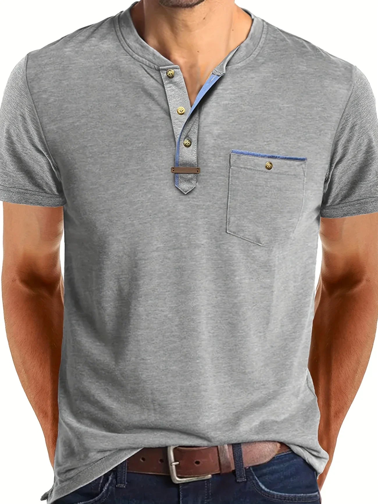 Saxon | Camiseta Henley de Manga Corta con Bolsillo