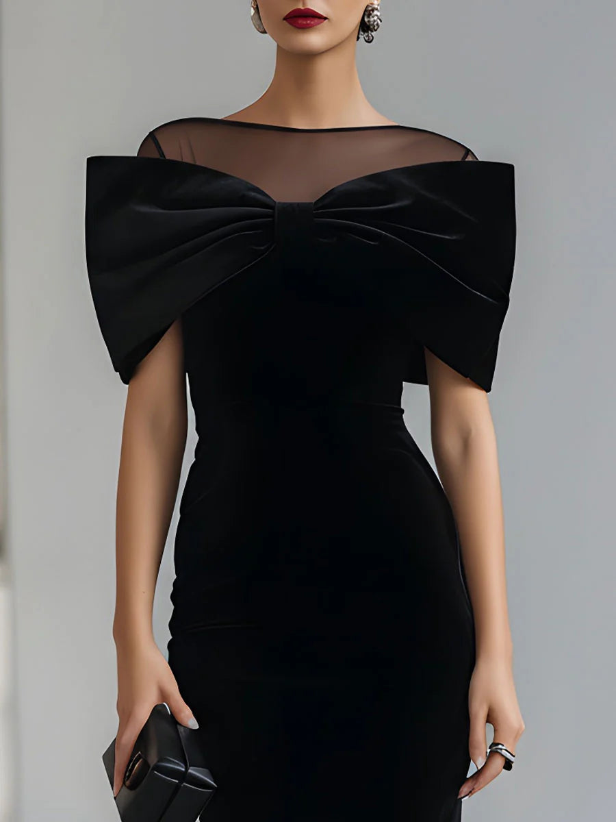 Inkeri | Vestido Midi Negro Con Lazo De Malla
