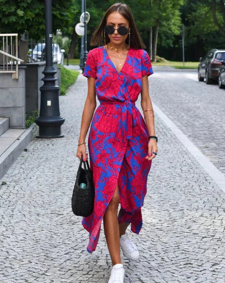Theresita | Vestido midi de Manga Corta con Estampado Floral