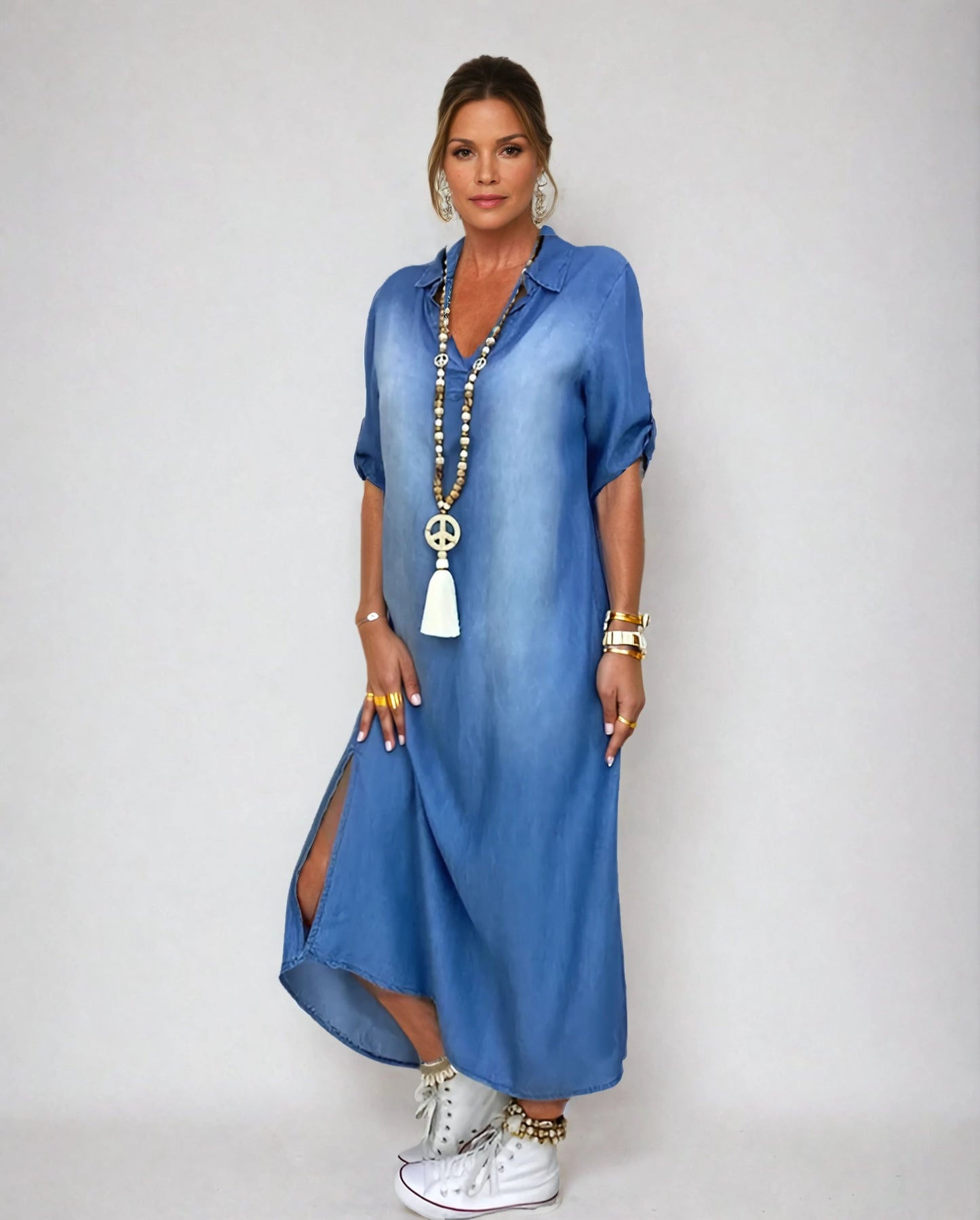 Korinna | Vestido Denim Holgado Abertura Lateral Mujer