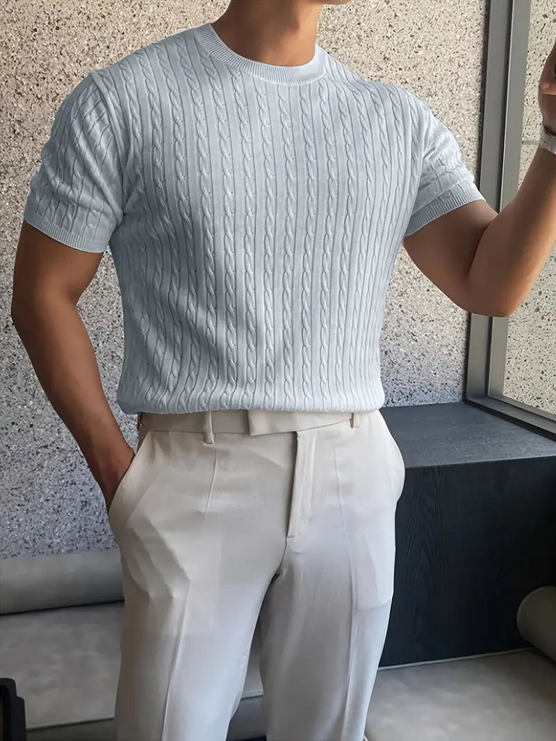 Kiril - Camiseta de Manga Corta Con uello Redondo y Punto Trenzado
