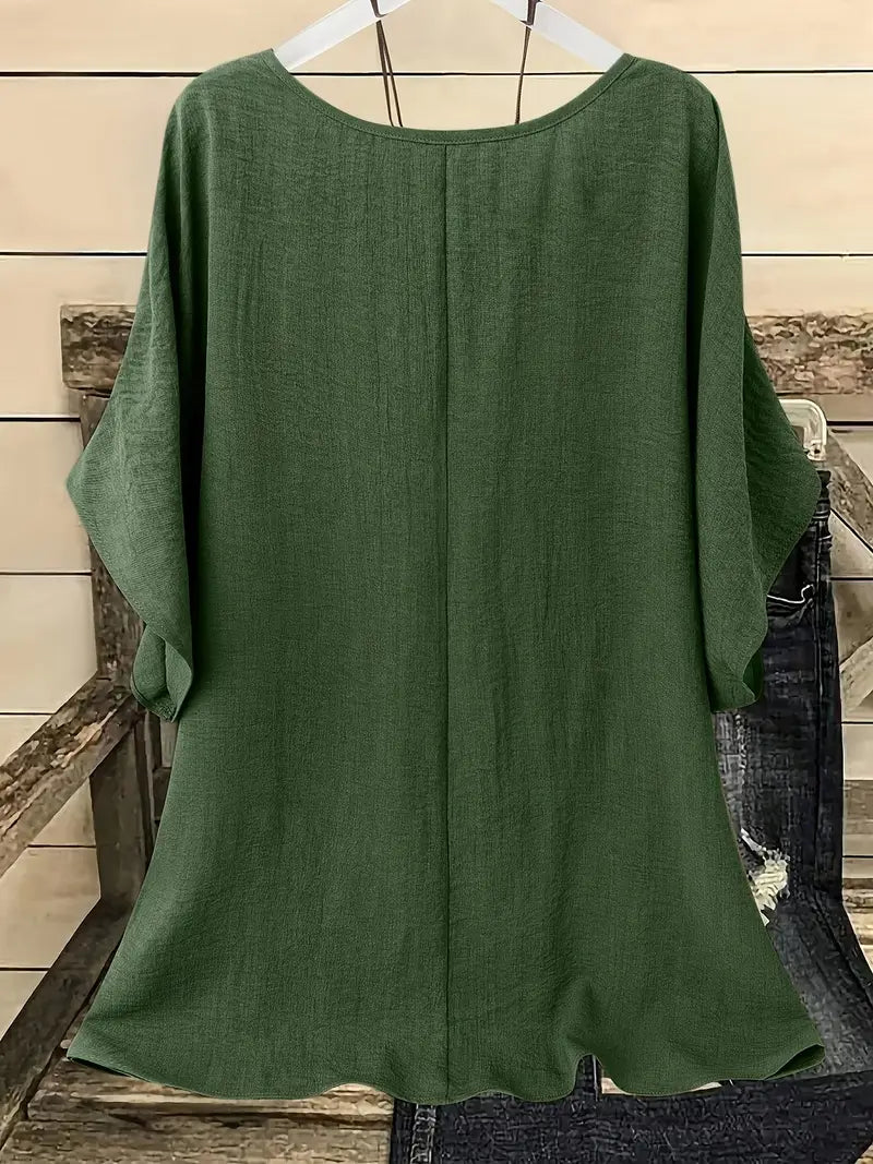 Dilek | Blusa Holgada Manga Corta Cuello Redondo