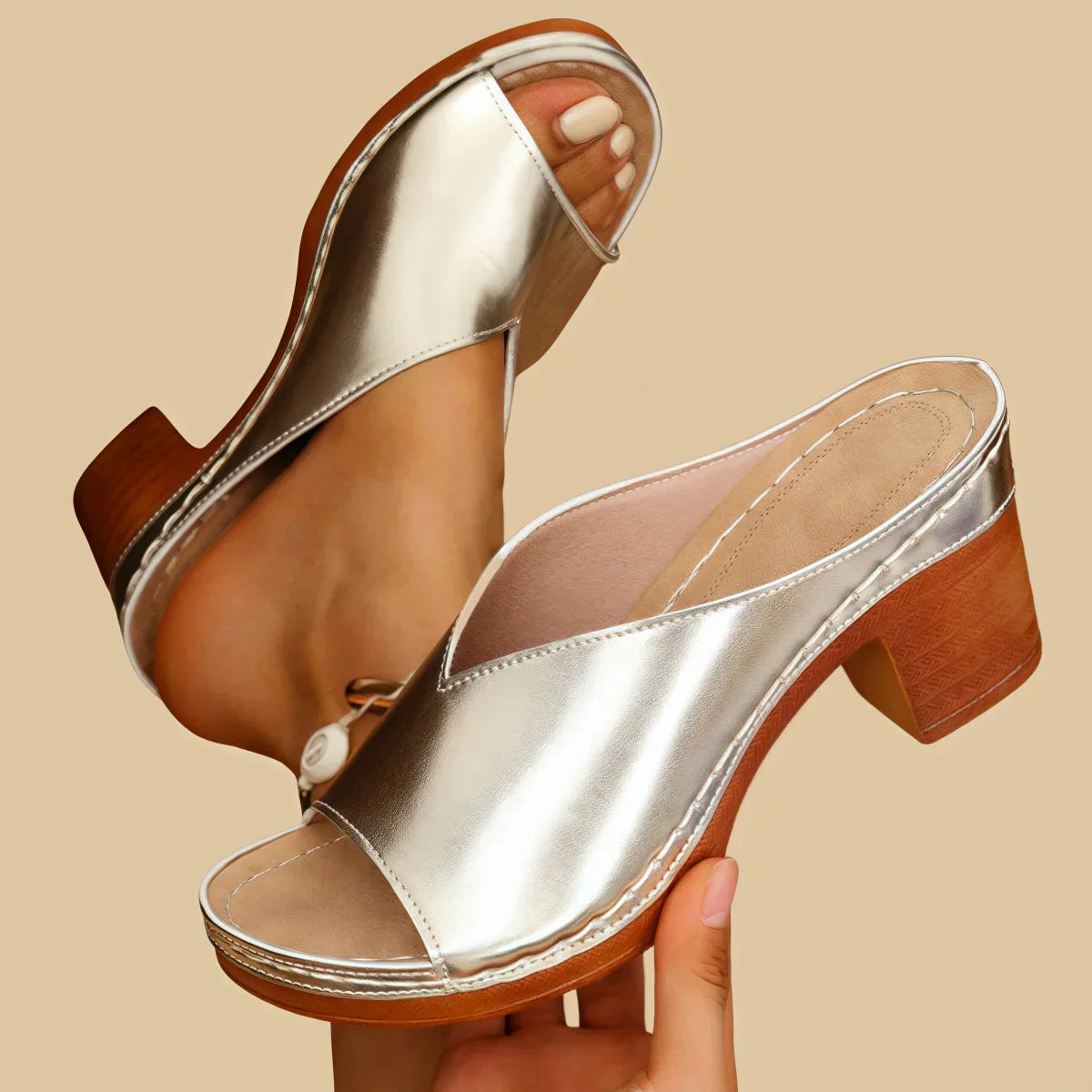 Sorina | Sandalias Tipo Mule Con Punta Abierta Y Tacón Grueso