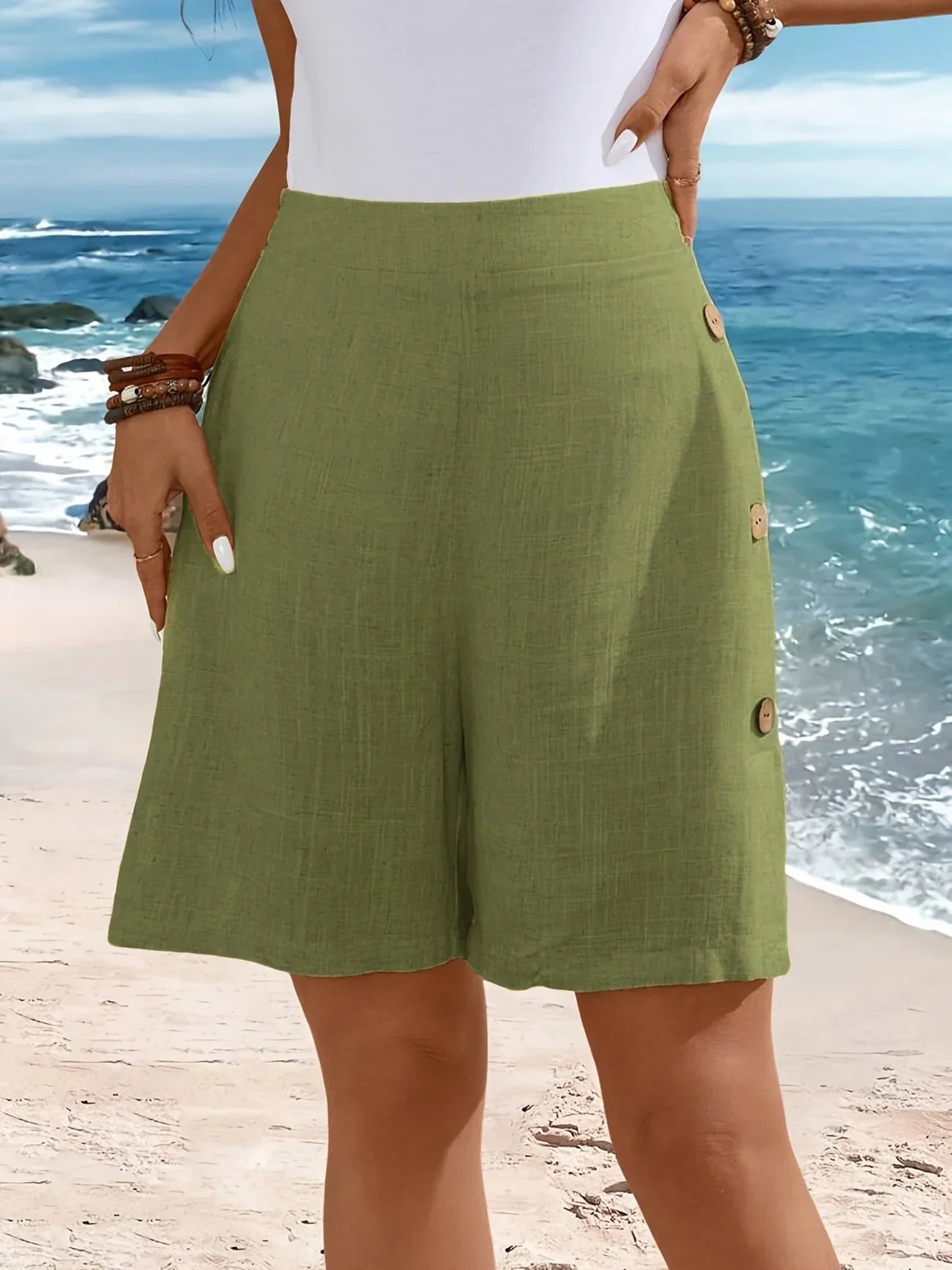 Fenella | Pantalones Cortos Hasta La Rodilla De Cintura Alta Con Detalle De Botones