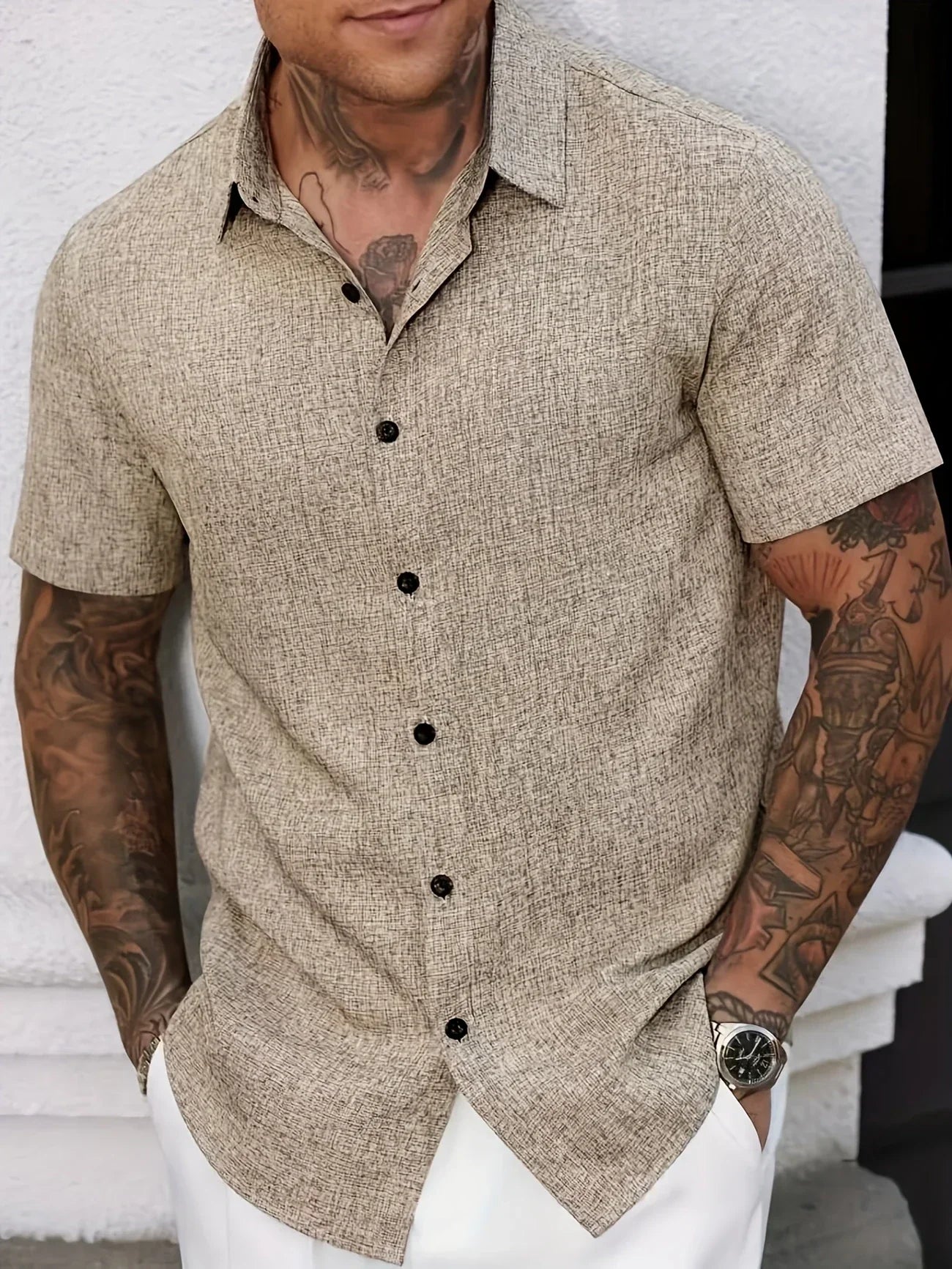 Dwight - Camisa De Manga Corta Ligera De Mezcla De Lino