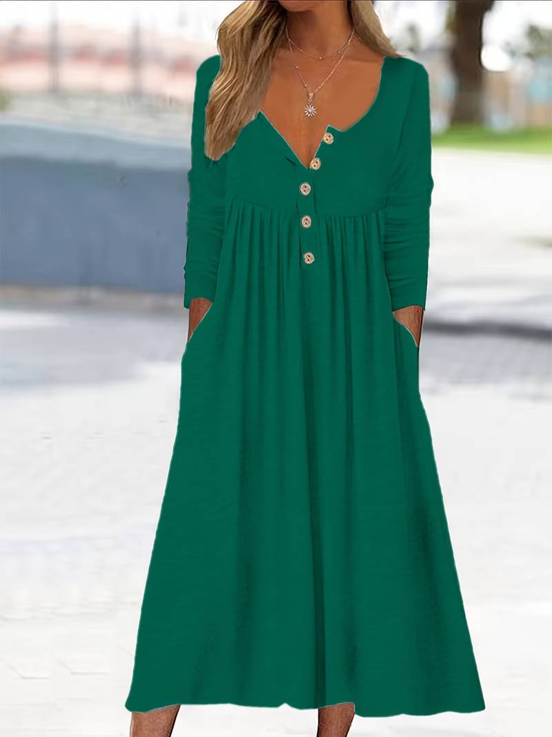 Imethma | Vestido MIDI Con Cuello en V Y Botones, Varios Colores