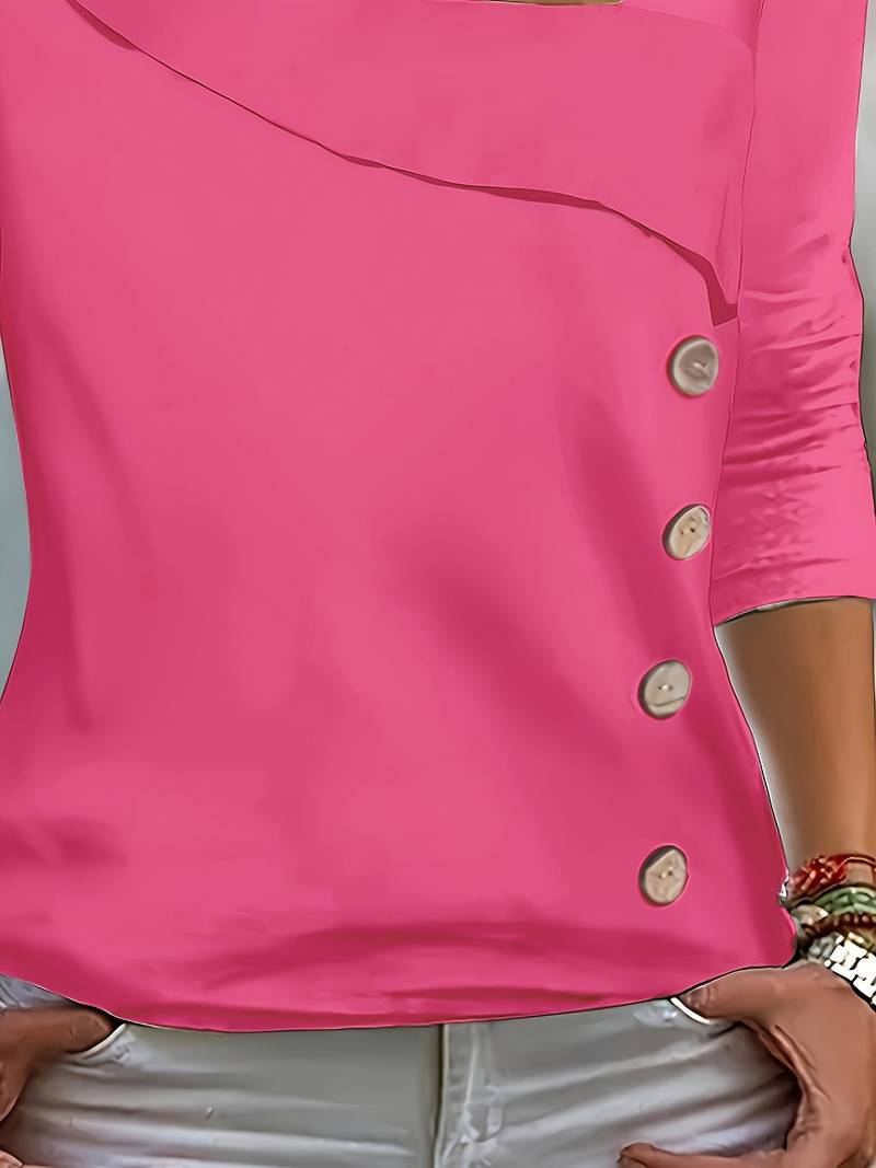 Chelsey | Camiseta Asimétrica Con Botones Decorativos