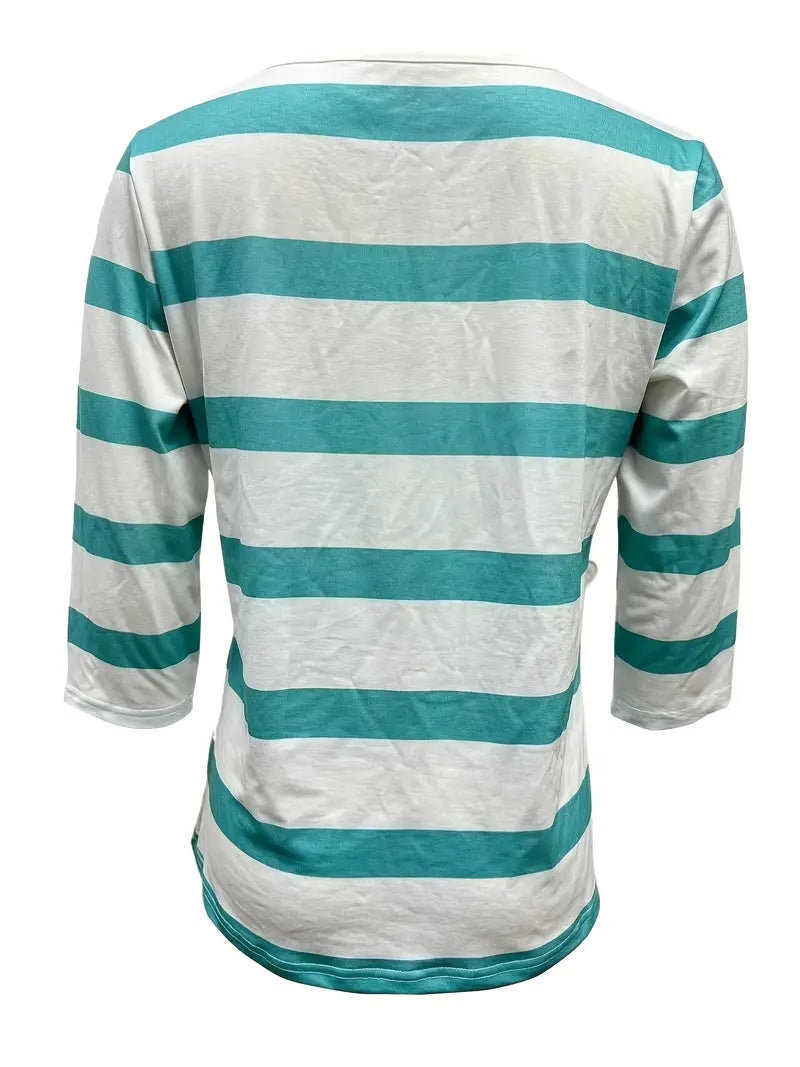 Dakota | Camiseta Henley a Rayas Con Mangas Tres Cuartos