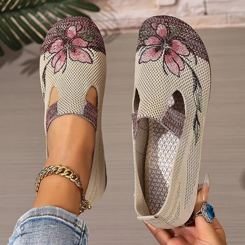Martine | Zapatos Planos Sin Cordones de Malla Con Estampado Floral