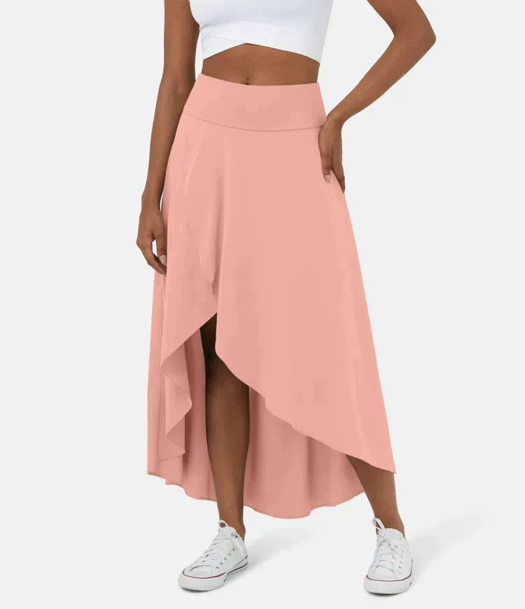 Keisha | Falda Midi Asimétrica Con Volantes y Cintura Alta