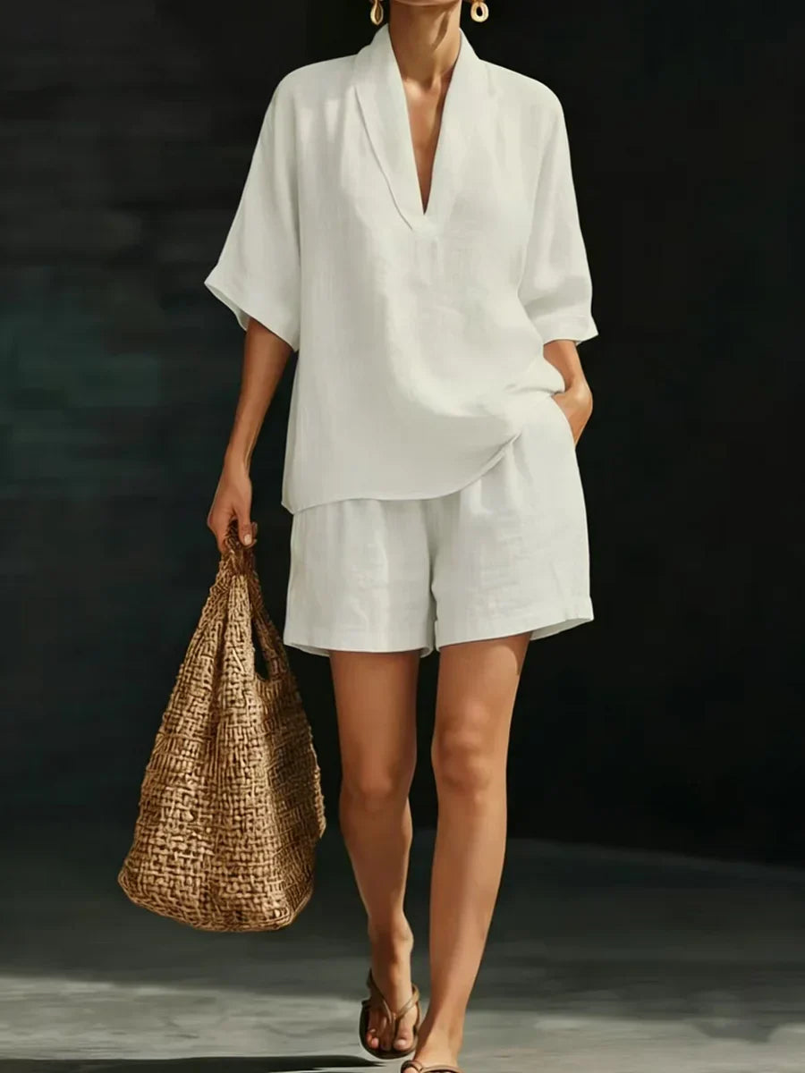 Silvani | Conjunto Casual Dos Piezas Blusa Cuello V Shorts