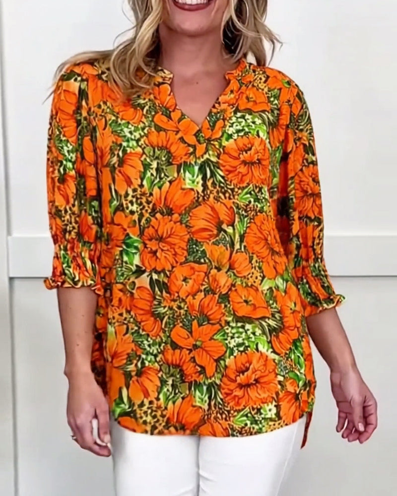 Niliza | Blusa Túnica con Cuello en V y Estampado Floral