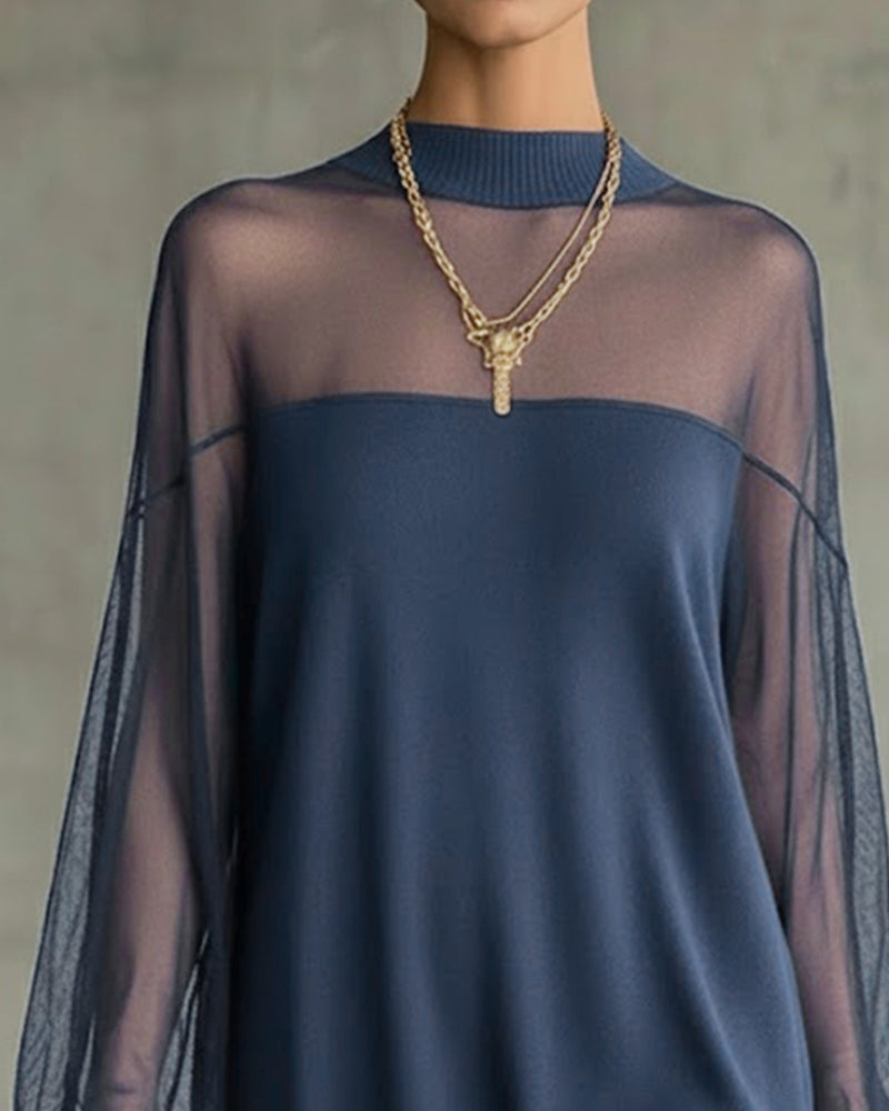 Yenaya | Vestido Mini de Punto Con Mangas Farol Transparentes